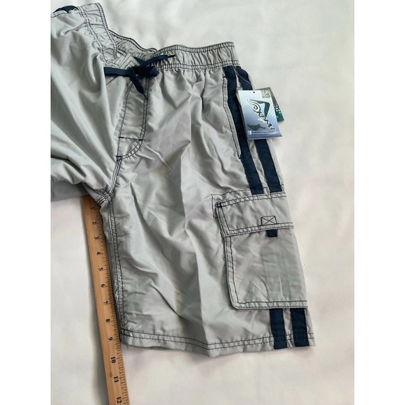 Kanu Surf Board Shorts Silver Swim Beach Cargo Pockets Lined Drawstring Size M - Picture 5 of 7